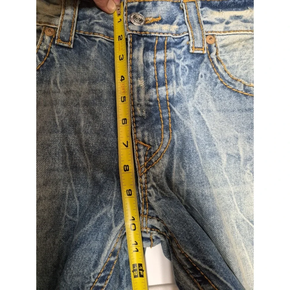 True Religion Straight Flap‎ Big T Jean Distress Destroyed Boho 33 Y2K